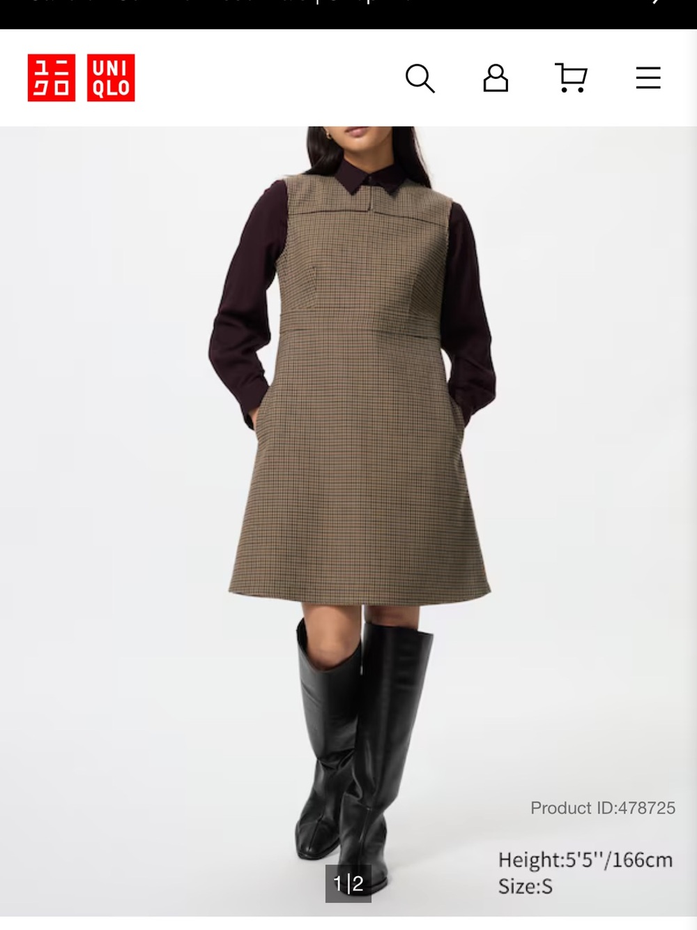 NWT Uniqlo Double Face Mini Dress Sleeveless Brown Houndstooth Size Small - Picture 5 of 5